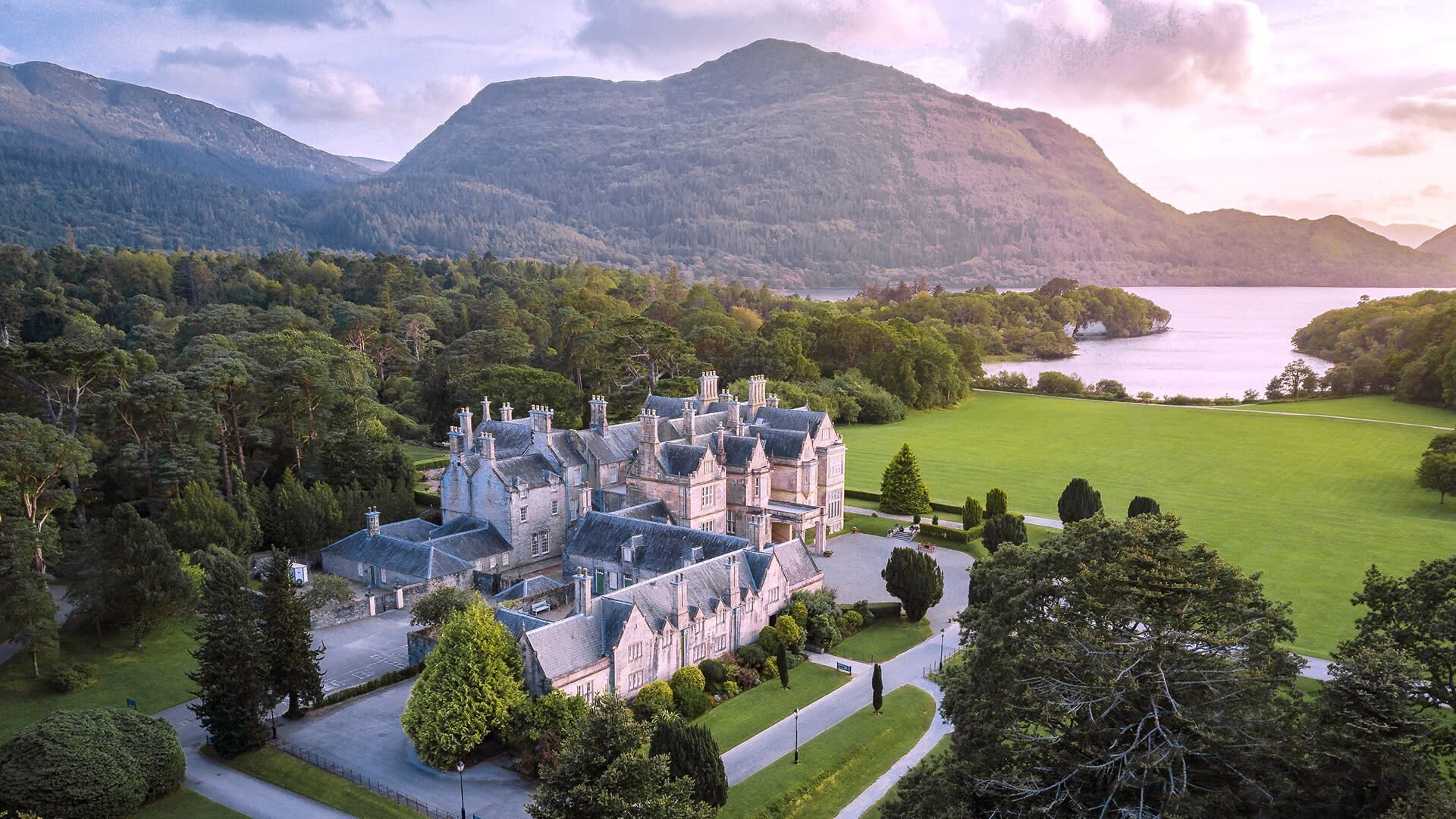 A beautiful wide and top view of The Muckross House.