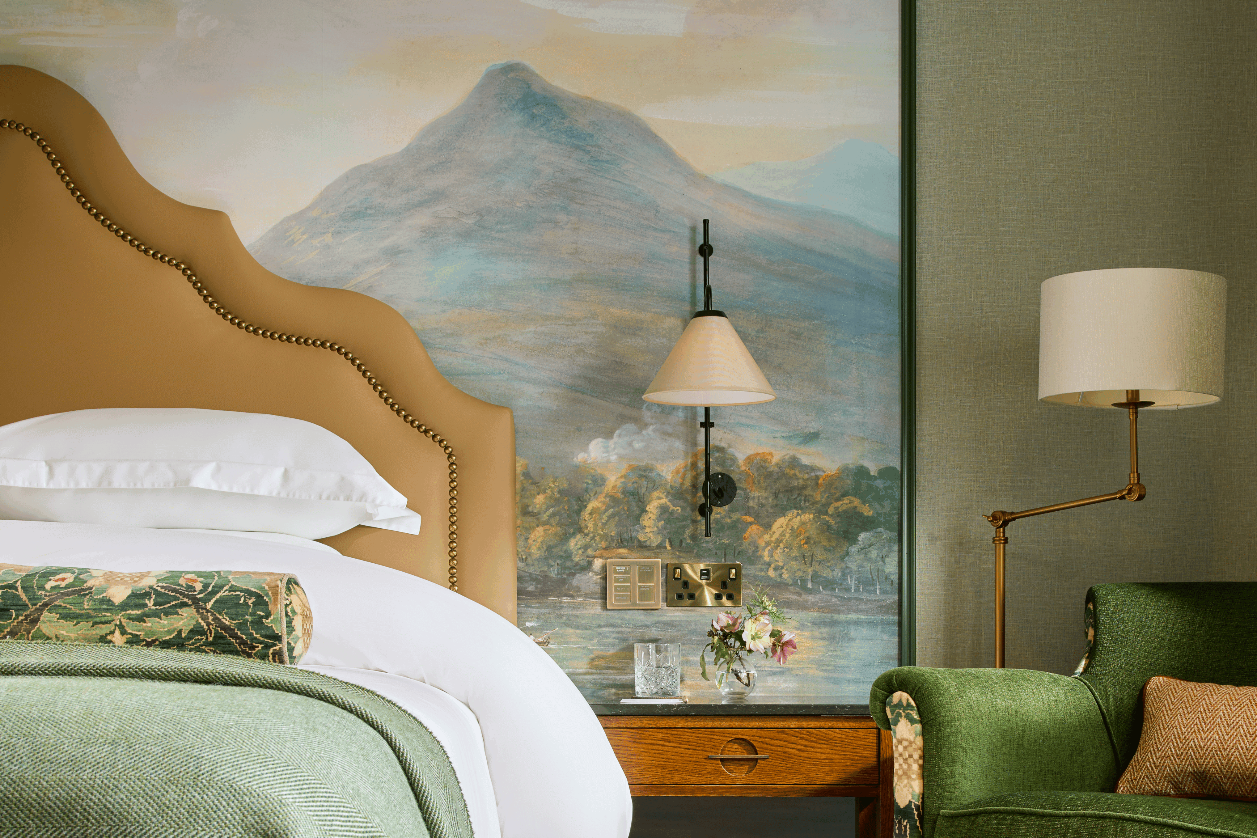 Mural, Bedside table and the King bed detailing of the Classic King Guest Room