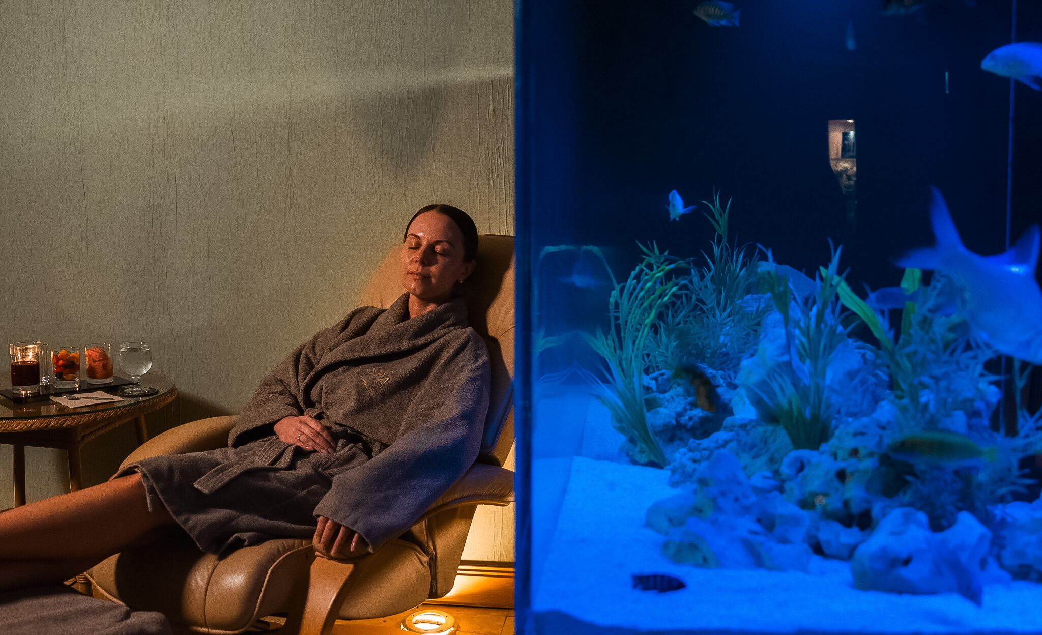 Guest seen relaxing on the recliner.