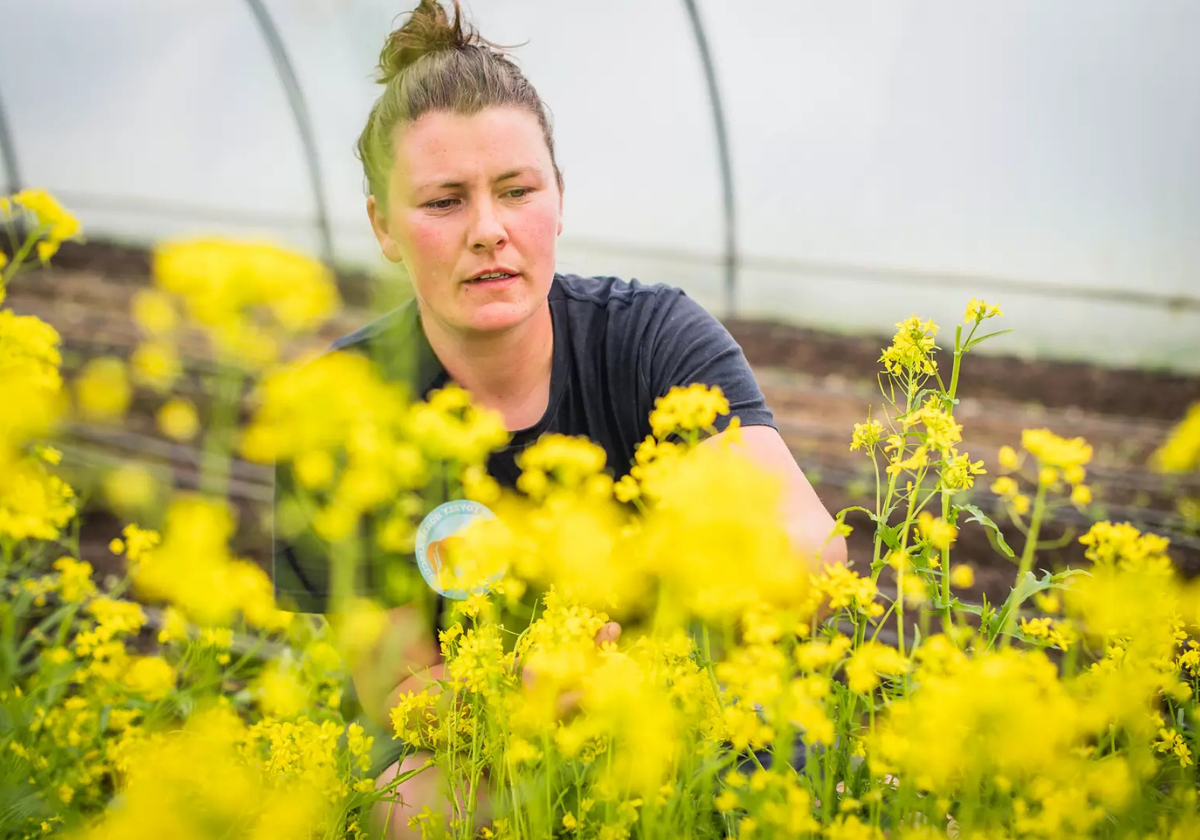a lady attending the garden.