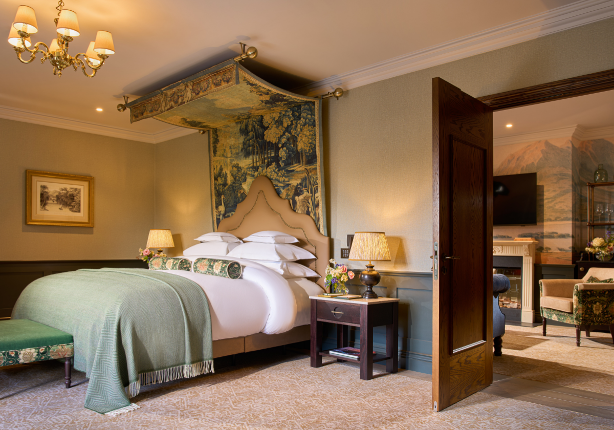 A full view of the one bedroom suite's king bed.