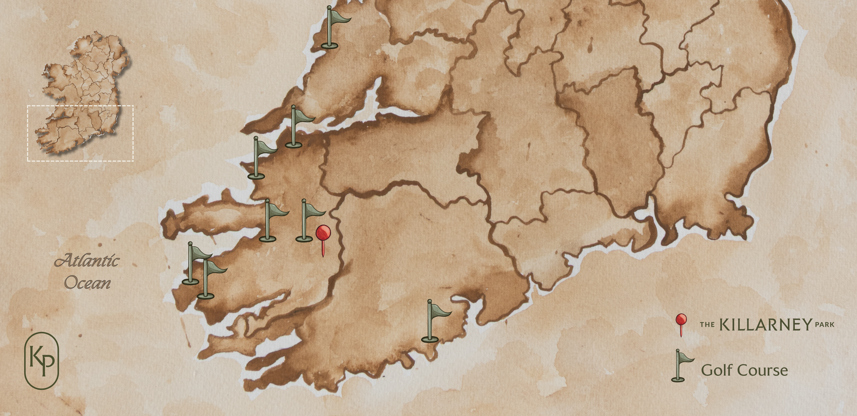 A map outlining Golf locations for guests.