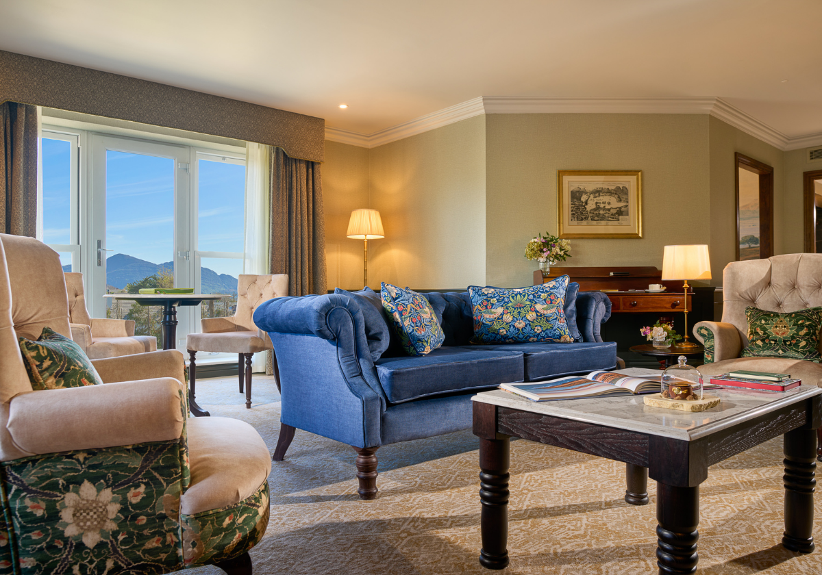 Spacious Living area with a garden view.