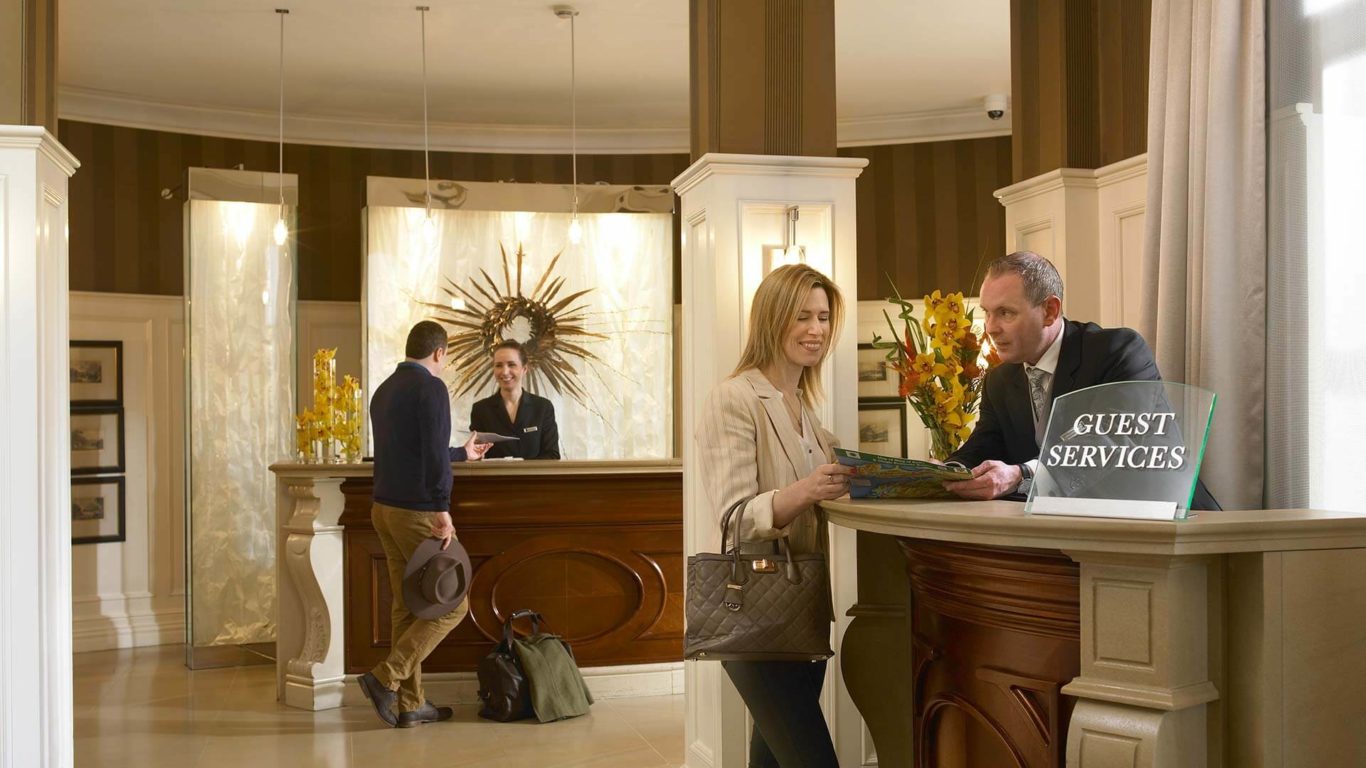 Guests check in in the Killarney Park Hotel lobby